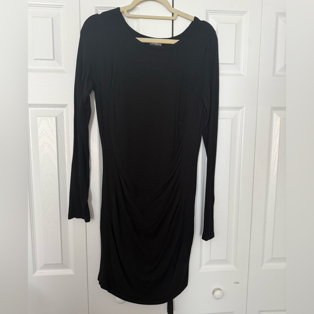 Express Black Long Sleeve Rouched Dress